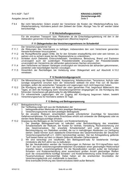 R+V/VTV Bedingungsheft Agrar Gesamt-Inhaltsverzeichnis