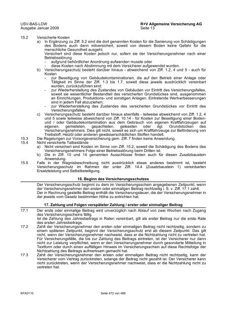 R+V/VTV Bedingungsheft Agrar Gesamt-Inhaltsverzeichnis