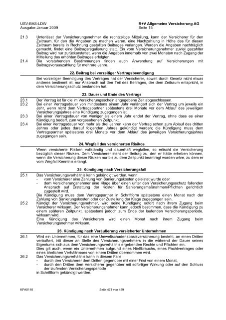 R+V/VTV Bedingungsheft Agrar Gesamt-Inhaltsverzeichnis