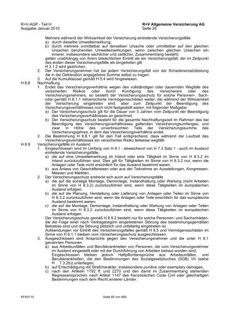 R+V/VTV Bedingungsheft Agrar Gesamt-Inhaltsverzeichnis