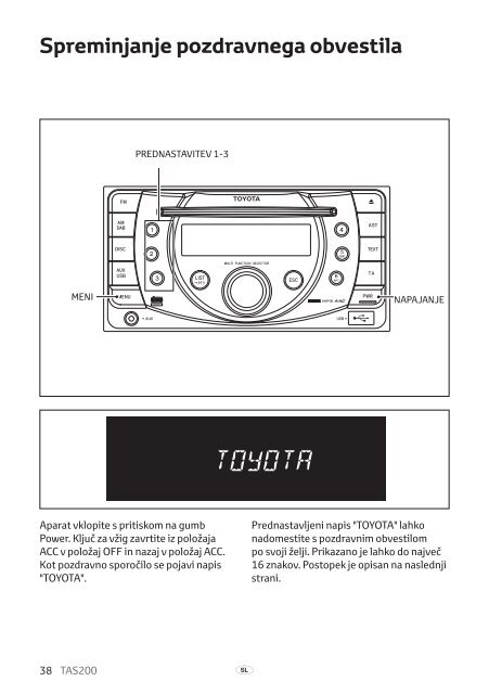 Toyota TAS200 - PZ420-00212-SL - TAS200 (Slovenian) - mode d'emploi