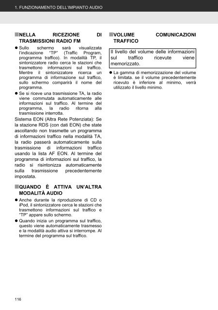 Toyota Toyota Touch &amp;amp; Go - PZ490-00331-*0 - Toyota Touch &amp; Go - Toyota Touch &amp; Go Plus - Italian - mode d'emploi