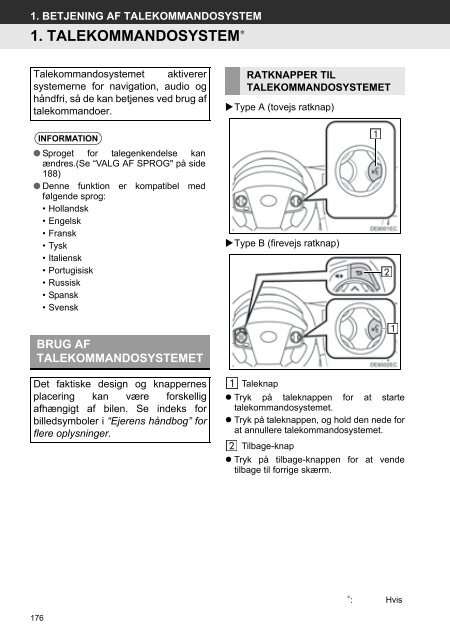 Toyota Toyota Touch &amp;amp; Go - PZ490-00331-*0 - Toyota Touch &amp; Go - Toyota Touch &amp; Go Plus - Danish - mode d'emploi