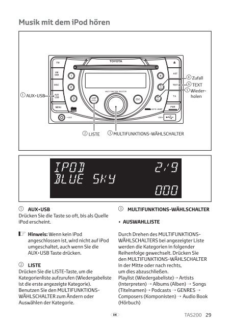 Toyota TAS200 - PZ420-00212-DE - TAS200 (German) - mode d'emploi