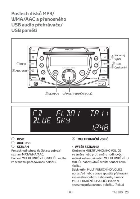 Toyota TAS200 - PZ420-00212-CS - TAS200 (Czech) - mode d'emploi