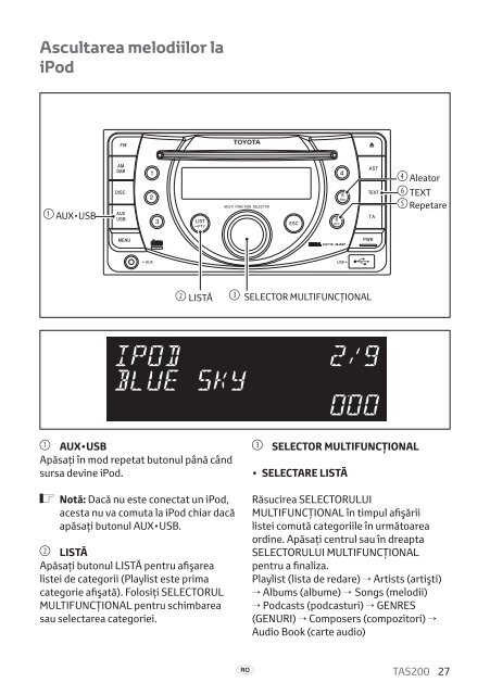 Toyota TAS200 - PZ420-00212-RO - TAS200 (Romanian) - mode d'emploi