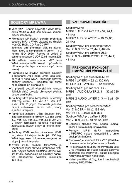 Toyota Toyota Touch &amp;amp; Go - PZ490-00331-*0 - Toyota Touch &amp; Go - Toyota Touch &amp; Go Plus - Czech - mode d'emploi