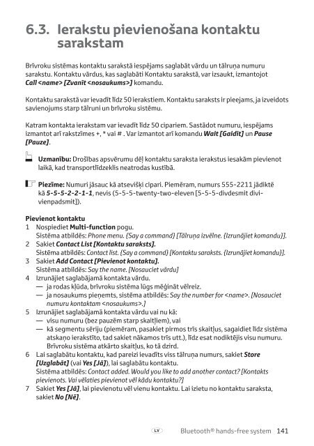 Toyota Bluetooth hands - PZ420-I0290-BE - Bluetooth hands-free system (English Russian Lithuanian Latvian Estonian) - mode d'emploi