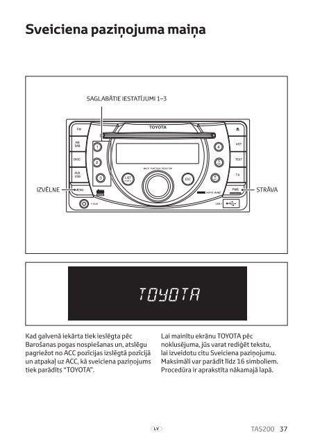 Toyota TAS200 - PZ420-00212-LV - TAS200 (Latvian) - mode d'emploi