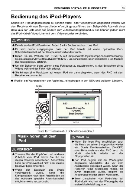 Toyota TNS410 - PZ420-E0333-DE - TNS410 - mode d'emploi