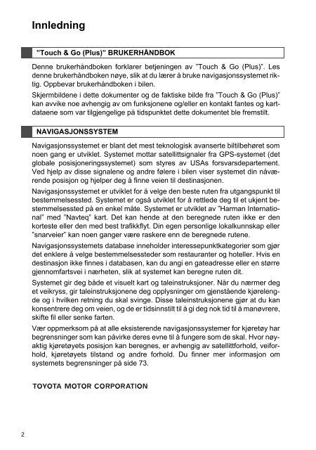 Toyota Toyota Touch &amp;amp; Go - PZ490-00331-*0 - Toyota Touch &amp; Go - Toyota Touch &amp; Go Plus - Norwegian - mode d'emploi