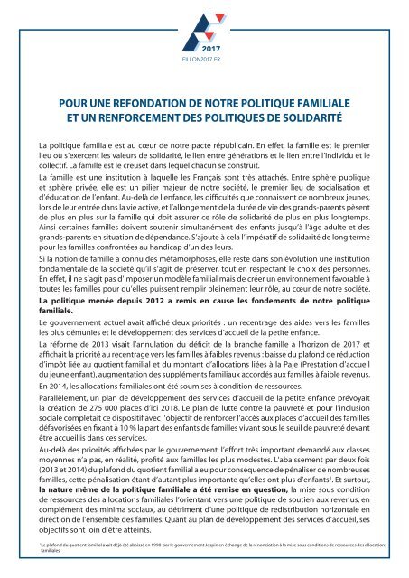 POUR UNE REFONDATION DE NOTRE POLITIQUE FAMILIALE