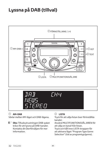 Toyota TAS200 - PZ420-00212-SV - TAS200 (Swedish) - mode d'emploi