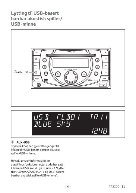 Toyota TAS200 - PZ420-00212-NO - TAS200 (Norwegian) - mode d'emploi