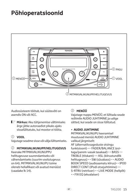 Toyota TAS200 - PZ420-00212-ET - TAS200 (Estonian) - mode d'emploi