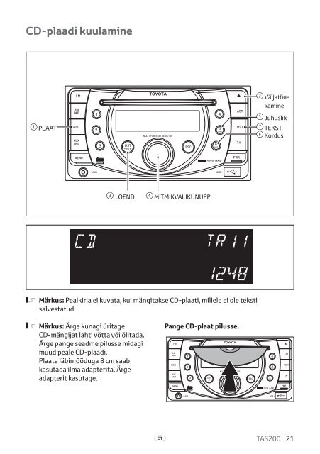 Toyota TAS200 - PZ420-00212-ET - TAS200 (Estonian) - mode d'emploi