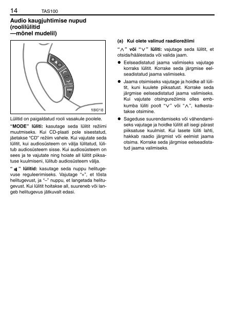 Toyota TAS100 - PZ49X-00210-ET - TAS100 (Estonian) - mode d'emploi