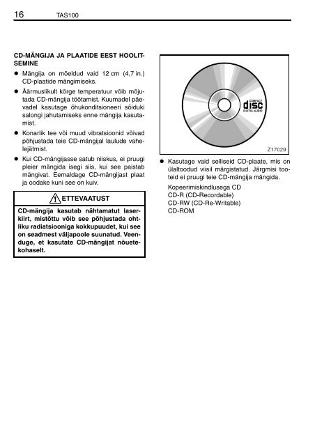 Toyota TAS100 - PZ49X-00210-ET - TAS100 (Estonian) - mode d'emploi