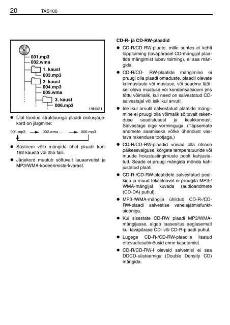 Toyota TAS100 - PZ49X-00210-ET - TAS100 (Estonian) - mode d'emploi