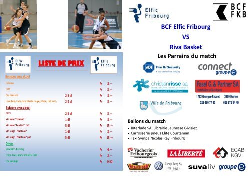 BCF Elfic Fribourg VS Riva Basket Les Parrains du match Ballons ...