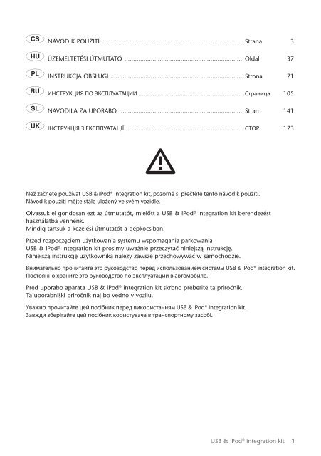 Toyota USB &amp;amp; iPod interface kit - PZ473-00266-00 - USB &amp; iPod interface kit (Czech, Hungarian, Polish, Russian, Slovak, Ukrainian) - mode d'emploi