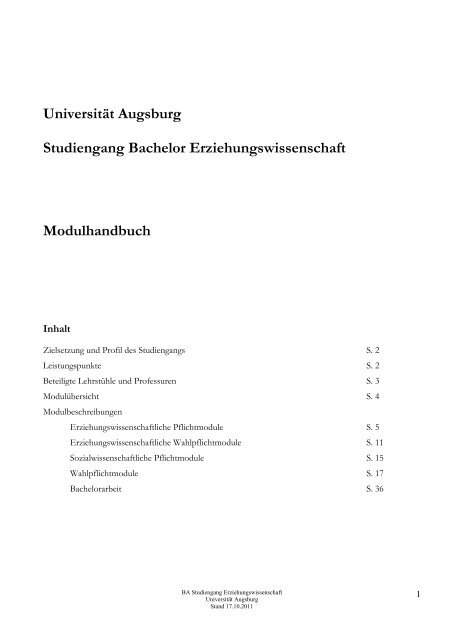 Universität Augsburg Studiengang Bachelor ...