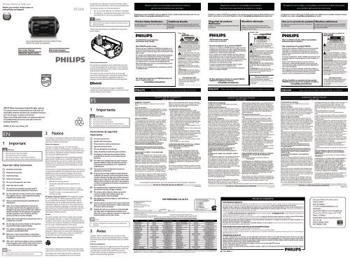 Philips Wireless Portable Speaker Quick Start Guide Esp