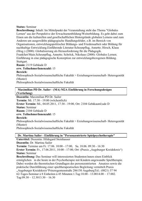 Vorlesung - Phil.-So. - Universität Augsburg