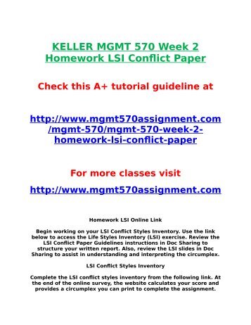KELLER MGMT 570 Week 2 Homework LSI Conflict Paper