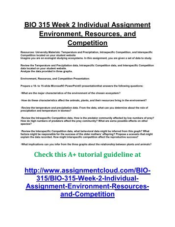 UOP BIO 315 Week 2 Individual Assignment Environment, Resources, and Competition