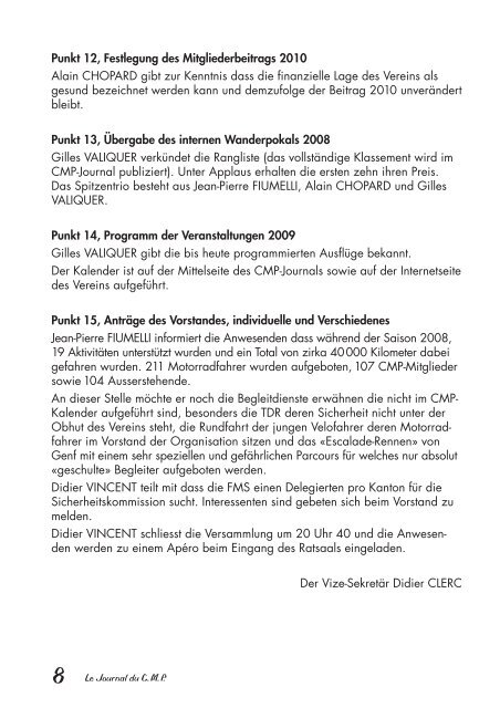Journal 6.2009 - N° 110 - club motocycliste suisse de la police