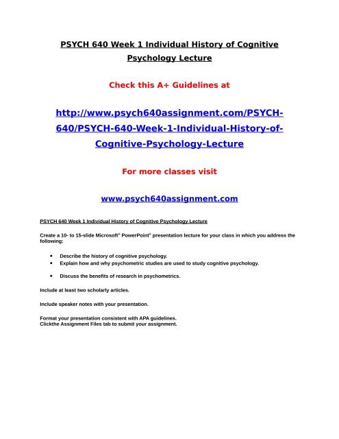 PSYCH 640 Week 1 Individual History of Cognitive Psychology Lecture