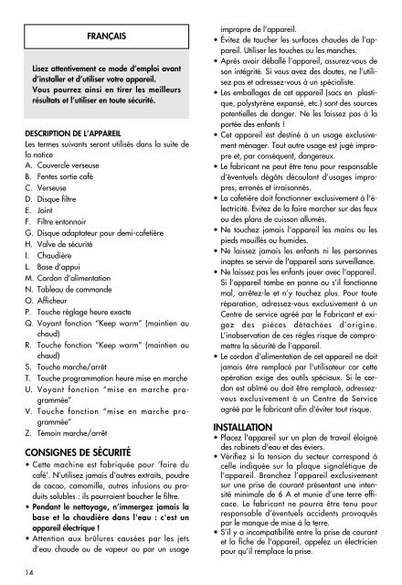 Delonghi Alicia EMK 4 - Notice d'utilisation - FR - De'Longhi - Alicia EMK 4 - Notice d'utilisation