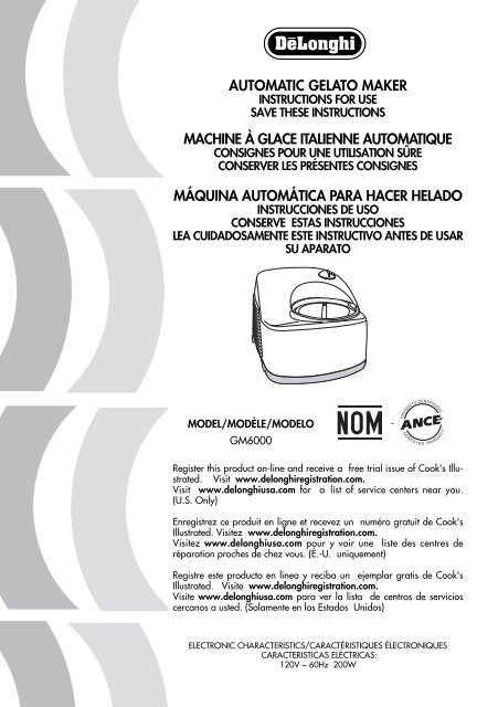 Delonghi GM6000 - Notice d'utilisation - Autres langues - De'Longhi - GM6000 - Notice d'utilisation