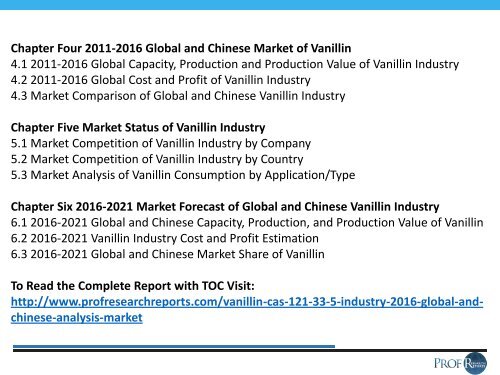 VANILLIN (CAS 121-33-5) INDUSTRY REPORT