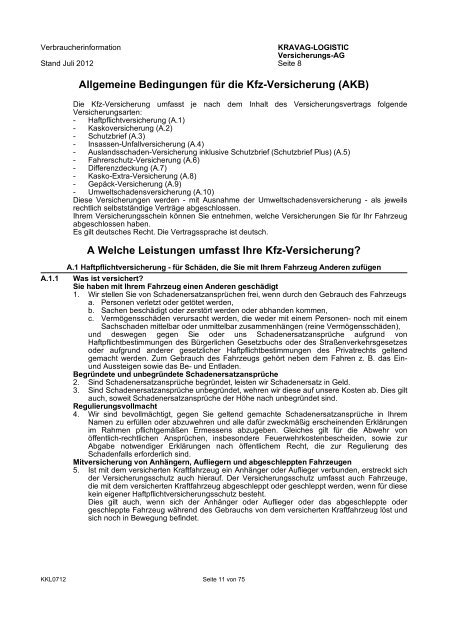 KRAVAG-LOGISTIC Kfz-Versicherung Verbraucherinformation ...