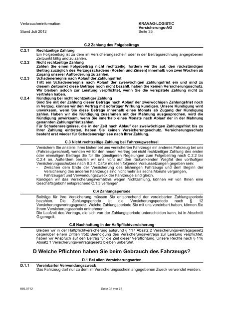 KRAVAG-LOGISTIC Kfz-Versicherung Verbraucherinformation ...