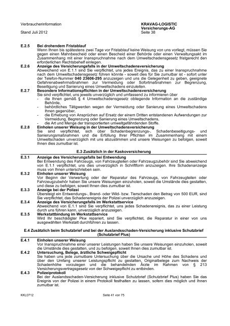 KRAVAG-LOGISTIC Kfz-Versicherung Verbraucherinformation ...