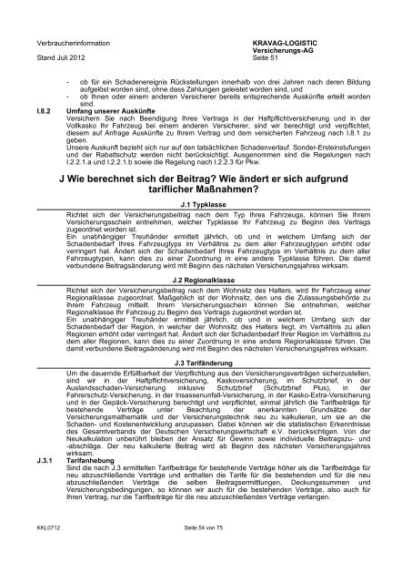 KRAVAG-LOGISTIC Kfz-Versicherung Verbraucherinformation ...