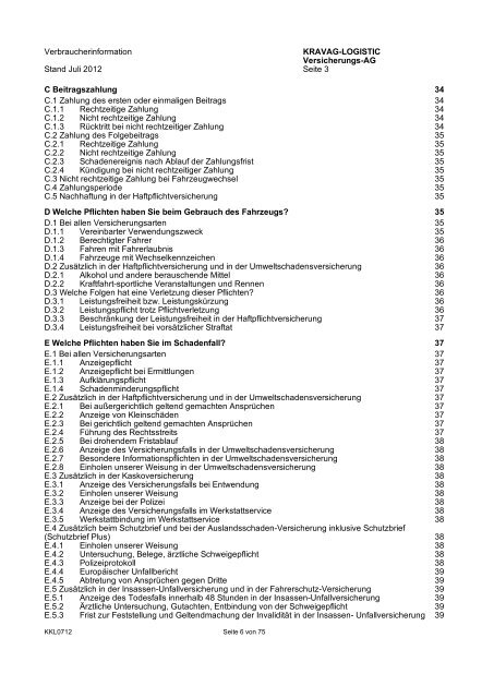 KRAVAG-LOGISTIC Kfz-Versicherung Verbraucherinformation ...