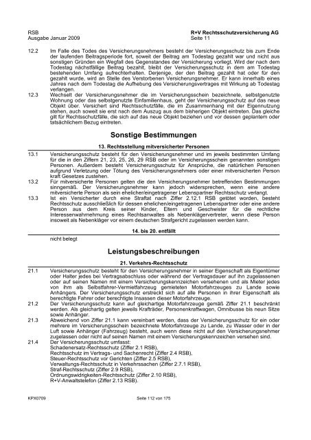 R+V Privatkunden Verbraucherinformation Gesamt-Inhaltsverzeichnis