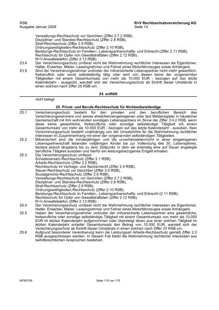 R+V Privatkunden Verbraucherinformation Gesamt-Inhaltsverzeichnis