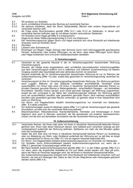 R+V Privatkunden Verbraucherinformation Gesamt-Inhaltsverzeichnis