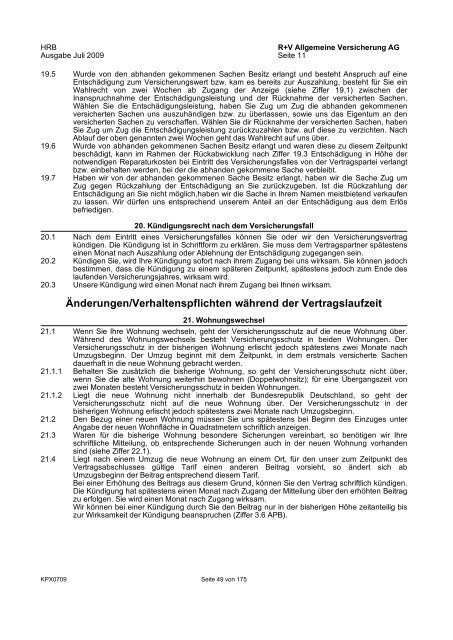 R+V Privatkunden Verbraucherinformation Gesamt-Inhaltsverzeichnis