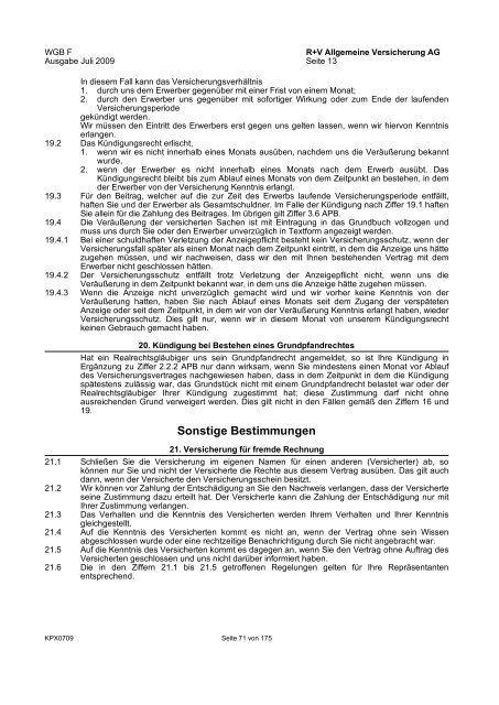 R+V Privatkunden Verbraucherinformation Gesamt-Inhaltsverzeichnis