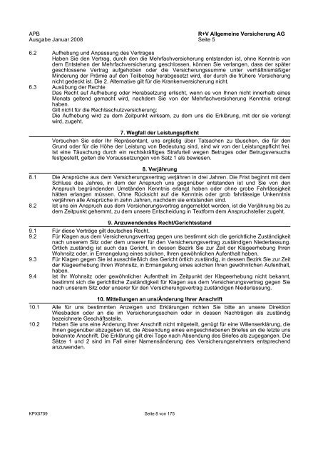 R+V Privatkunden Verbraucherinformation Gesamt-Inhaltsverzeichnis