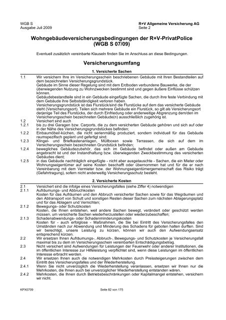 R+V Privatkunden Verbraucherinformation Gesamt-Inhaltsverzeichnis