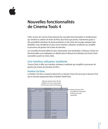 Apple Nouvelles fonctionnalitÃ©s de Cinema Tools 4 - Nouvelles fonctionnalitÃ©s de Cinema Tools 4
