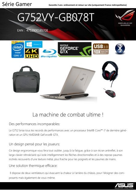 Asus PC Gamer Asus G752VY-GB078T Gris Metal - fiche produit