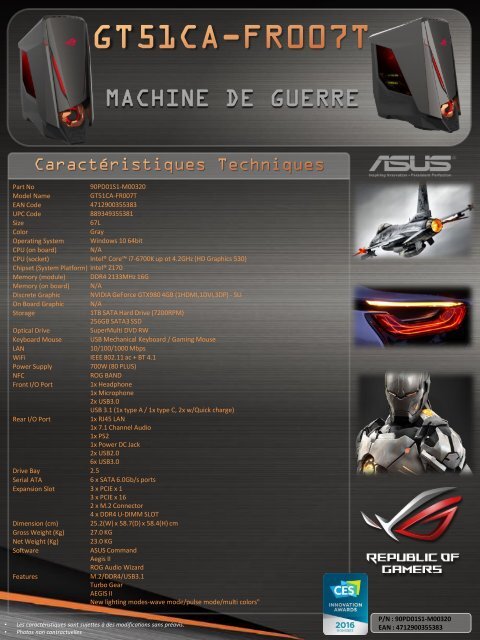 Asus PC Gamer Asus GT51CA-FR007T - fiche produit
